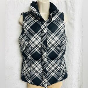 Eddie Bauer Women Goose Down Puffer Vest Black&White Tartan Plaid Sz Small